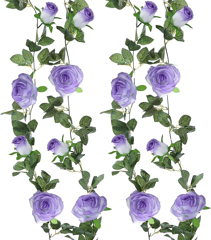 Felice Arts 2 Pack Pale Purple Artificial Floral Garland Each 6.5FT Fake Rose Vine Hanging Rose Garland for Wedding Flowers Table Centerpiece Arrangement Room Baby Shower Teepee Mirror Decor