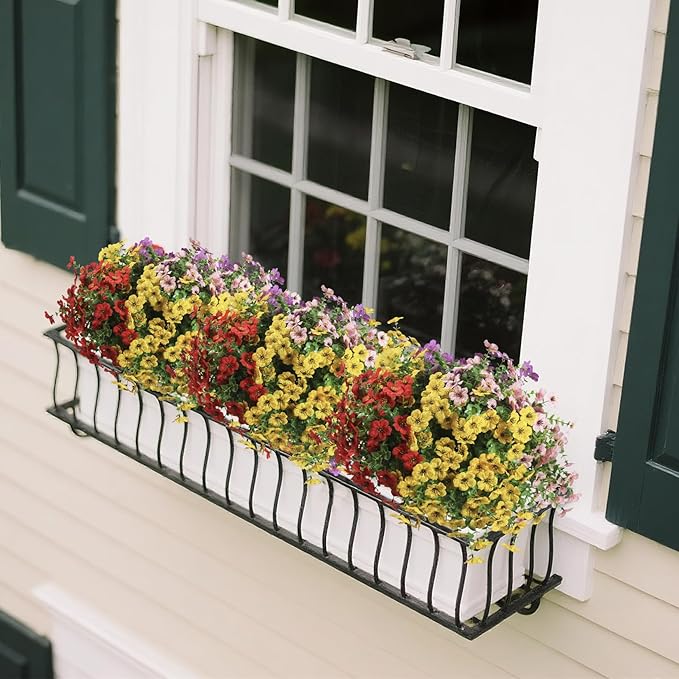 Artificial Mums for Outdoors Garden Home Fall Decor uv Resistant Outdoor Faux Plants Indoor Plastic Fake Plants Greenery Boxwood Porch Patio Fake Mums Flowers 12 Bundles Yard Decorations