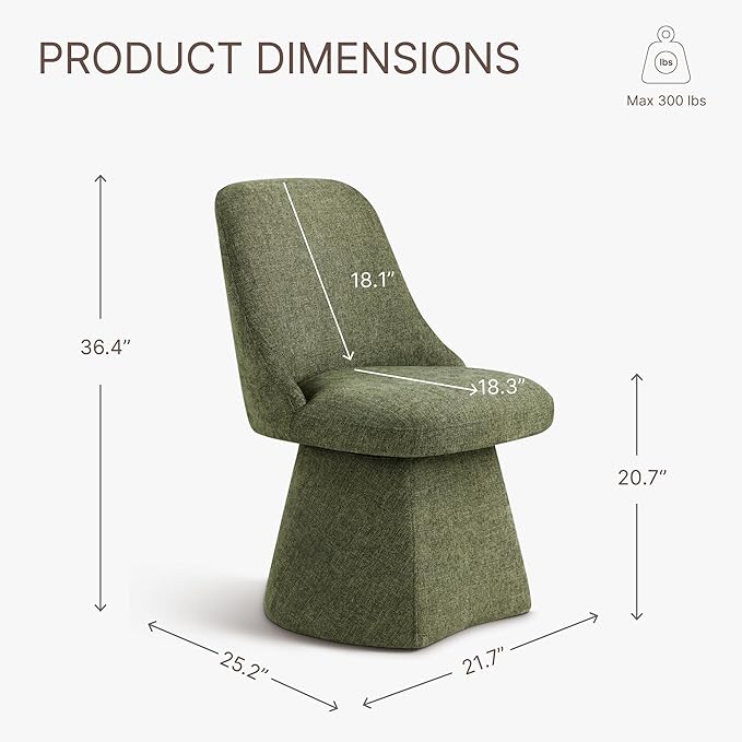 Swivel Dining Chair Mid Century Modern DeskChair High Back Upholstered Linen Fabric SideChair for Kitchen Diningroom Bedroom,Moss Green,1 Box