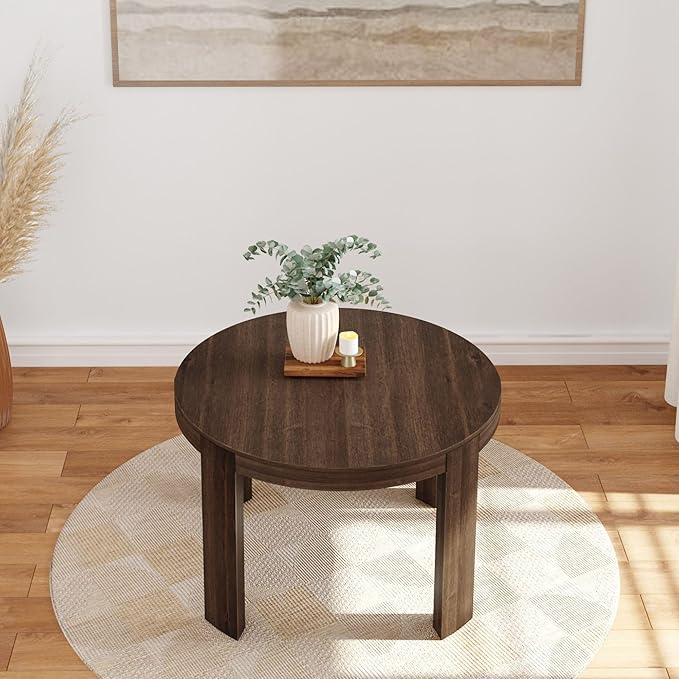 Plank+Beam Contour Round Dining Table, 47 Inch Kitchen Table, Solid Wood Dinner Table, Kitchen Dinette Table, Walnut