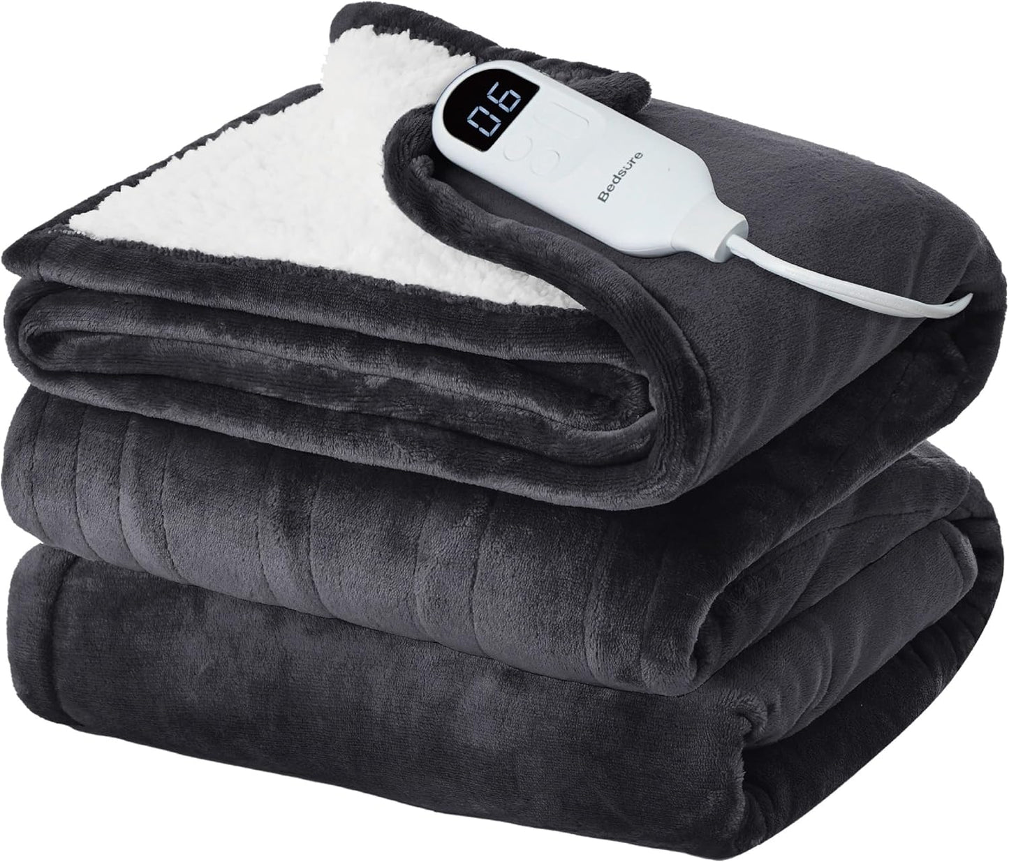 Bedsure Electric Blanket Twin - Soft Flannel Heated Blanket, Fast Heating with 10 Time Settings & 6 Heat Settings, Warm Gift for Grandma (62x84 inches, Dark Grey)