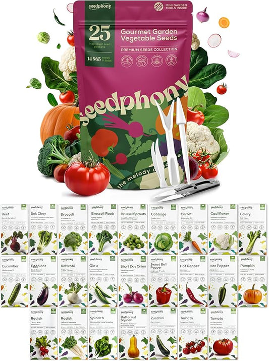 25 Gourmet Garden Vegetable Seeds Variety Pack - 14,965+ Non-GMO Heirloom Vegetables Seeds for Planting Indoor&Outdoor Home Garden Seeds - Gardening Seed Packets for Planting Vegetable Seeds