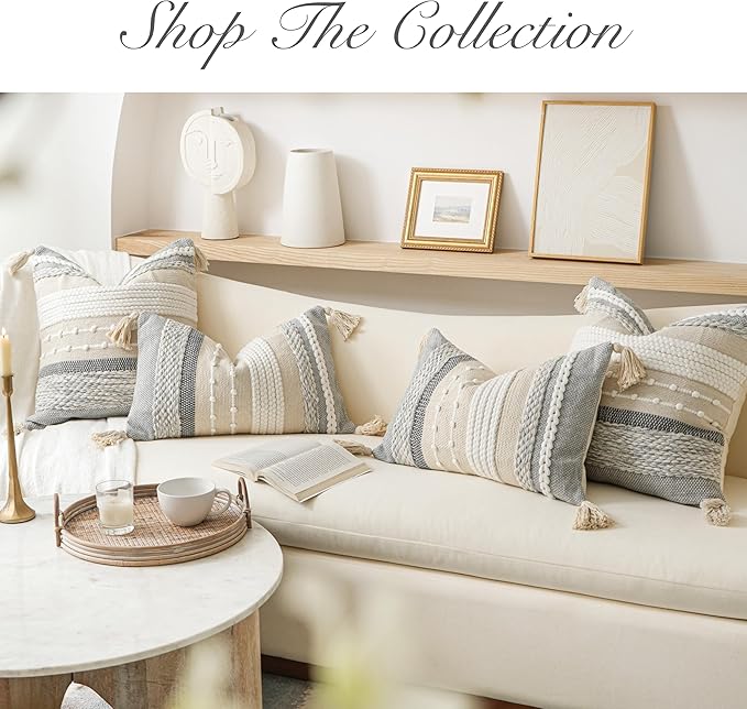 BlissBlush Gray Boho Lumbar Throw Pillow Cover 14x36 Grey Accent Long Body Lumbar Pillow for Bed Decorative Modern Bohemian Woven Textured Lumbar Pillow for Bed Cover ONLY