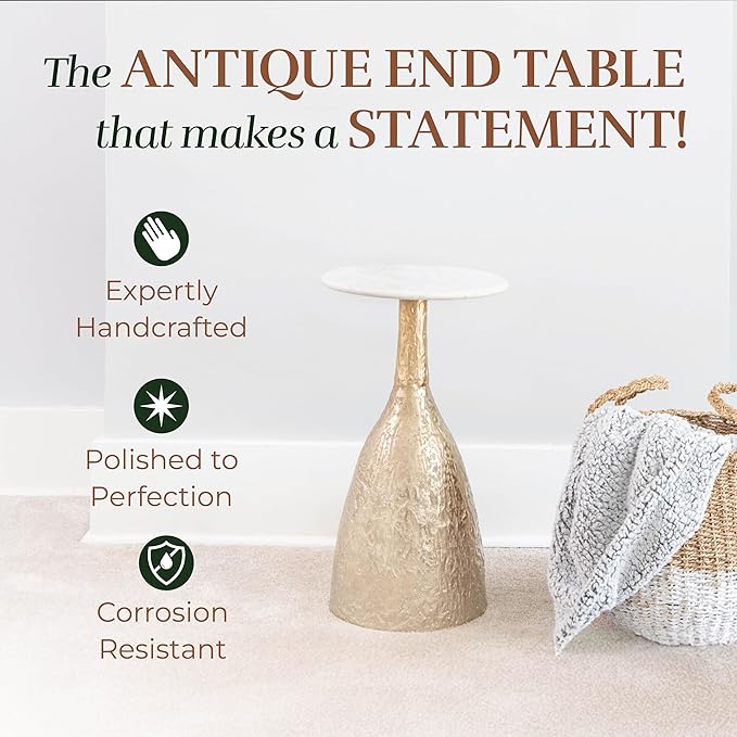 OBJET D'ART Small Round Gold End Tables, Tronc, 22'' Height, Vintage Metal Accent, Side, Pedestal, Coctail and Drink Tables for Living Room and Small Spaces