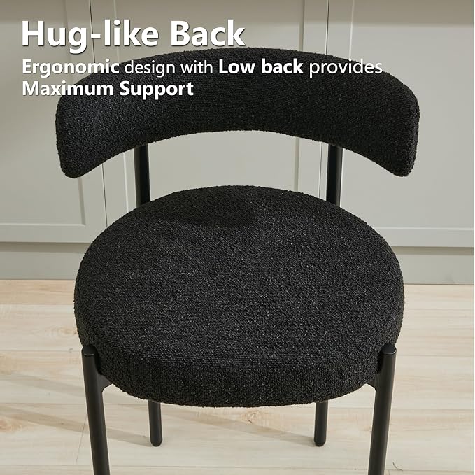 24'' Boucle Bar Stools Set of 2, Black Bar Stools with Backs, Counter Height Bar Height Stools for Kitchen Island, Upholstered Bar Chairs