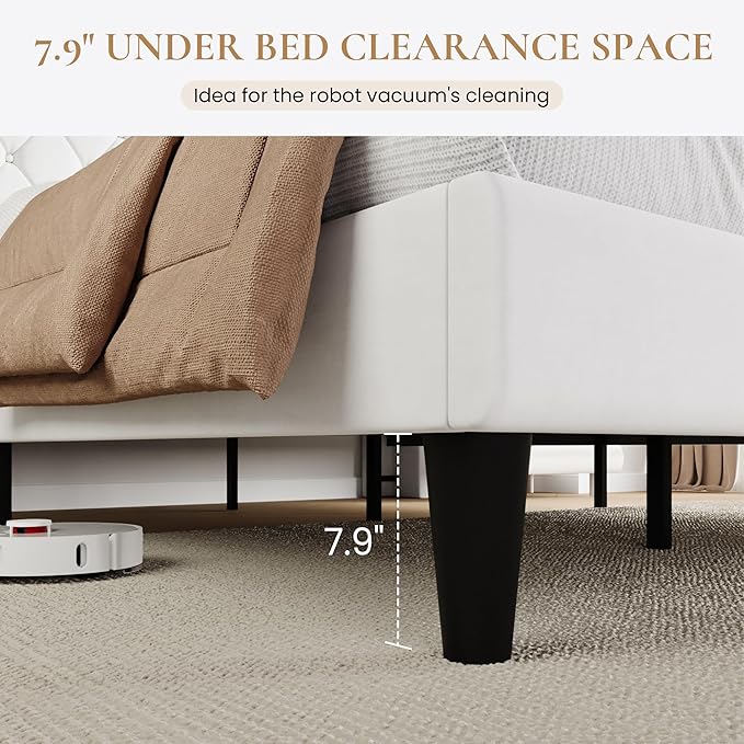 SHA CERLIN King Size Platform Bed Frame with Charging Station, Velvet Wingback Headboard with Storage Shelf, Wooden Slats Support, Ample Under-Bed Space, No Box Spring Needed, Easy Assembly, White