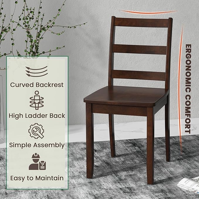 NAFORT Wooden Dining Chairs Set of 2, Ladder High Back Kitchen Side Chair with Solid Rubber Wood Legs, Farmhouse Dining Room Chairs for Dining in Kitchen, Living Room, Home Working and Restaurant