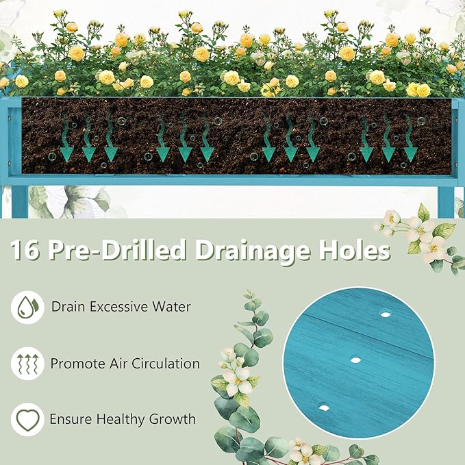 Giantex HIPS Raised Garden Bed, Elevated Planter Box w/Legs, Storage Shelf, Drainage Holes, Weather-Proof Standing Raised Beds for Backyard Porch Balcony Flower Herb (Blue, 44" x 18" x 29")