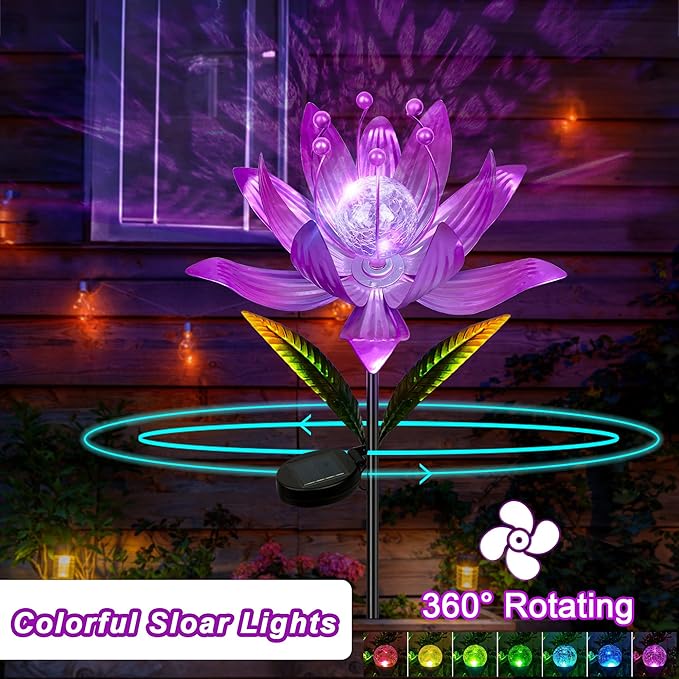 Wind Spinners Outdoor, 38 Inch Metal Wind Spinner Yard Art with Stake, Colorful Solar Windmill for Yard and Garden Lawn Patio Farmhouse Decor (Pink)