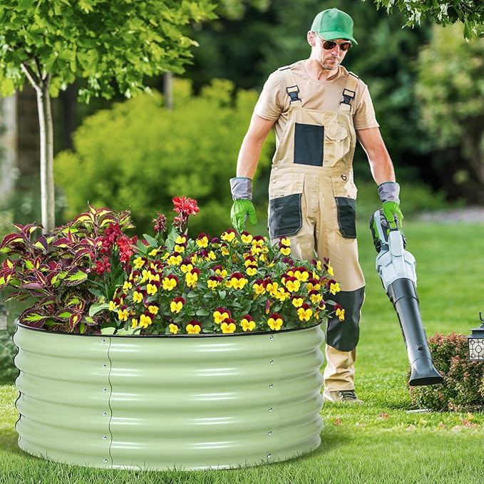 Aoodor 17" Tall 42" Metal Raised Garden Bed, Outdoor Planter Box and Raised Garden Kit for Vegetables, Flowers, Tomatoes Carrots and Herbs, Olive Green