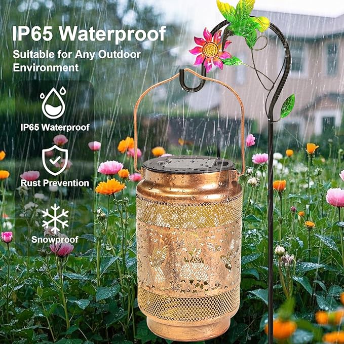 Hummingbird Solar Lanterns Outdoor Waterproof with Shepherd Hook, Birthday Gifts for Christmas Women Mom Grandma, Metal Solar Hanging Lights Garden Decor for Outside Yard Patio Pathway Porch