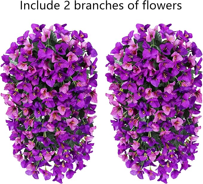 Bougainvillea Artificial Hanging Flowers Plants for Outdoors Decoration, 2pcs Fake Flowers Silk Bougainvillea Vines Realistic UV Resistant Faux Flowers for Outdoor Planters Porch Patio, Mix