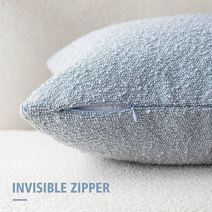 Foindtower Set of 2, Decorative Textured Boucle Throw Pillow Covers Accent Solid Pillow Cases Neutral Soft Cozy Couch Cushion Case for Chair Sofa Bedroom Living Room Home Decor 24 x 24 Inch Light Blue