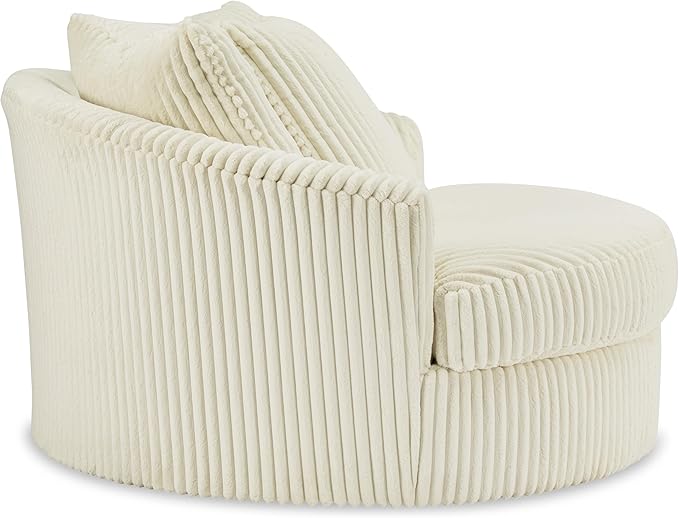 Signature Design by Ashley Lindyn Transitional Oval Tufted Upholstered Oversized Swivel Accent Chair, White