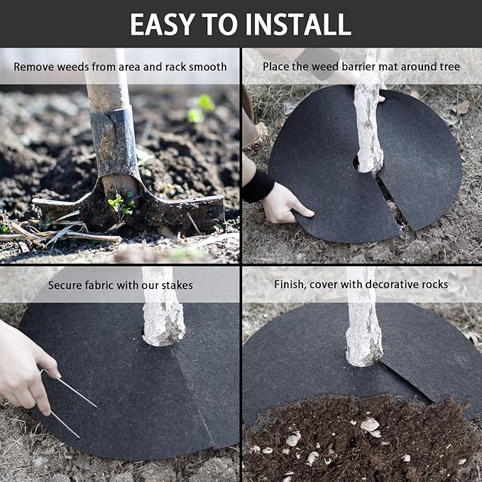 YBB Tree Mulch Ring Weed Control, Non-Woven Degradable Tree Protector Weed Barrier Mat Landscape Fabric with Stakes (2 Pack, 24 Inch)
