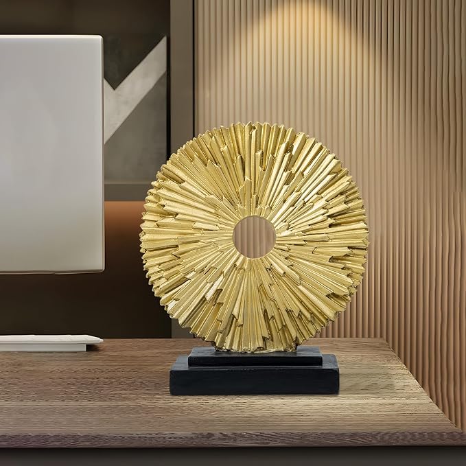 Abstract Statue for Home Decor,Office Desk Sculpture for Men,Creative Round Line Ornament for Bookshelf,Modern Decorative Sculpture,Bedroom,Livngroom,Table(Gold)