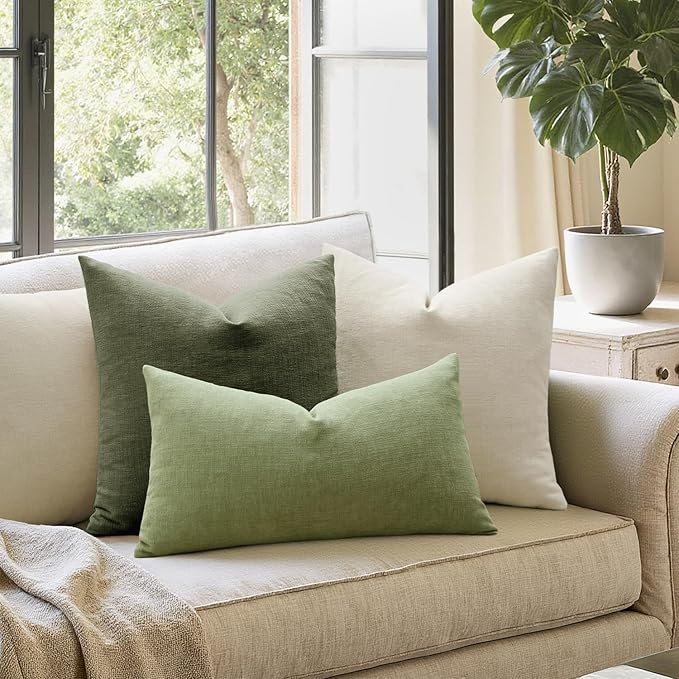 MIULEE Olive Green Couch Pillow Covers 18x18 Inch, Set of 2 Soft Chenille Decorative Square Throw Pillow Covers Farmhouse for Sofa Living Room Bed