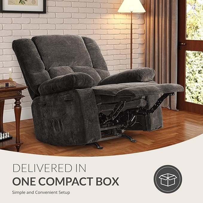 Velvet Rocker Recliner for Adults, Overstuffed Manual Recliner Chair with Spring Cushion, Rocking Chair with Side Pockets, Nursery Glider Recliner Single Sofa for Living Room (Oversize, Khaki)