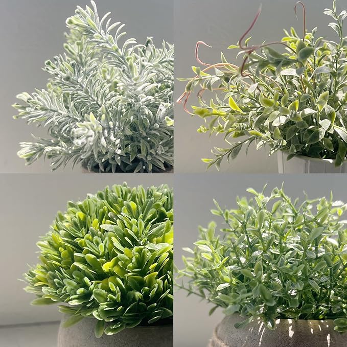 4 Pack Small Fake Plants, Artificial Plants Indoor for Home Decor, Small Faux Plants Indoor, Fake Plants in White Pot for Bathroom Bedroom Kitchen Office Farmhouse Room Shelf Decor
