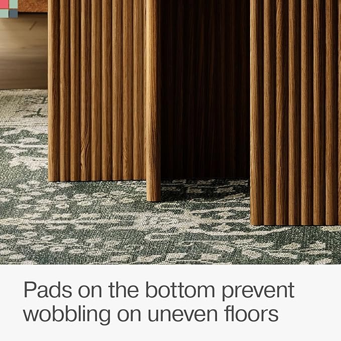 Living Room Table Set - Square Fluted, Natural Oak, 2-Piece - Nesting & Coffee Tables for Living Room