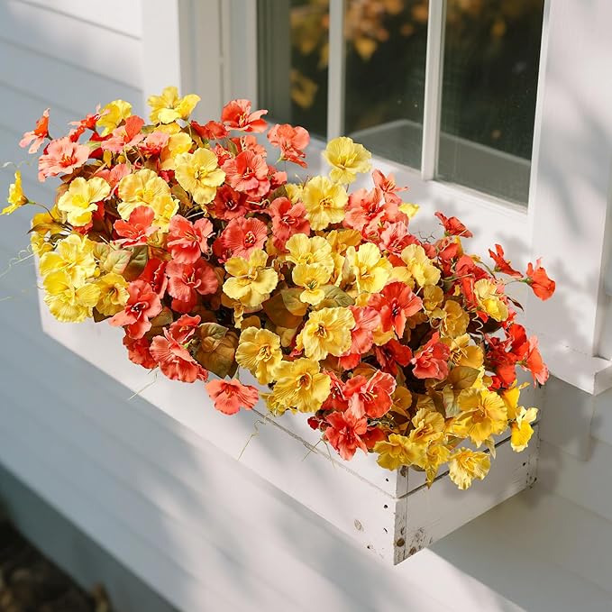 INSPRING Fake Fall Flowers Artificial Mums for Outdoors Autumn Decoration, Faux Silk Flowers Plants Realistic UV Resistant Tropical Flower Artificial for Outside Planter Patio (F2MixHC, 6 Bundles)