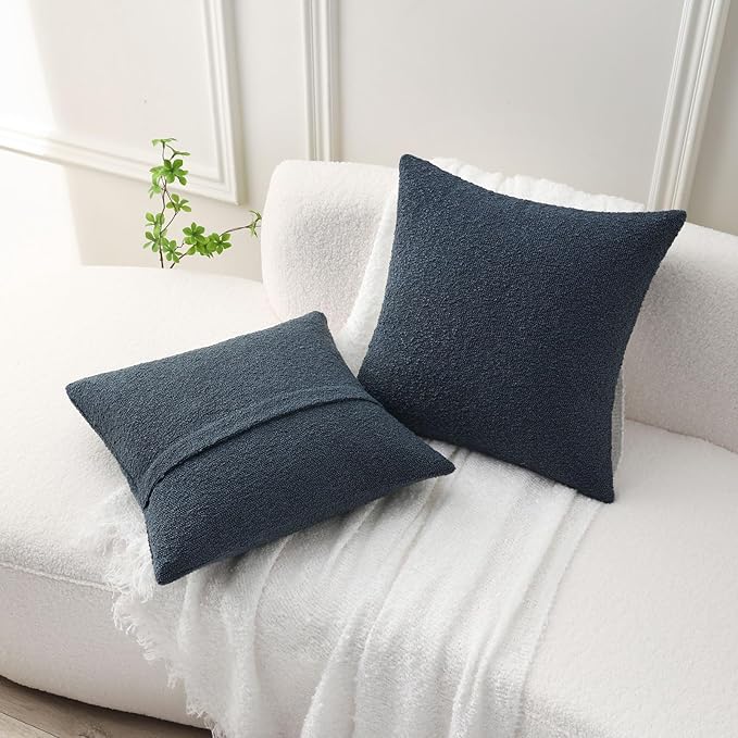 FUTEI Pack of 2 Haze Blue Decorative Throw Pillow Covers 16x16 Inch Soft Cozy Solid Boucle Textured Cushion Case,Modern Home Decor for Couch Bed Living Room
