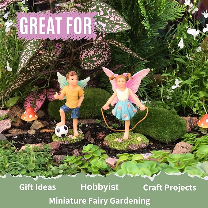 PRETMANNS Fairies for Fairy Garden - Boy & Girl Figurines – Cute Accessories for Indoor or Outdoor Miniature Garden – 2-Piece Set