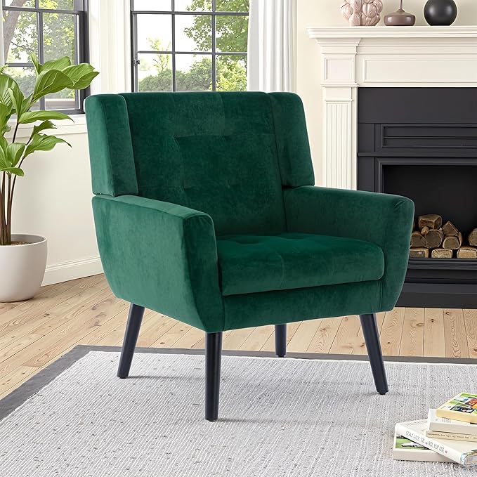 NicBex Modern Accent Chair for Living Room Upholstered Foam Filled Living Room Chairs with Metal Legs Velvet Cozy Lounge Armchair for Living Room Bedroom,Retro Green