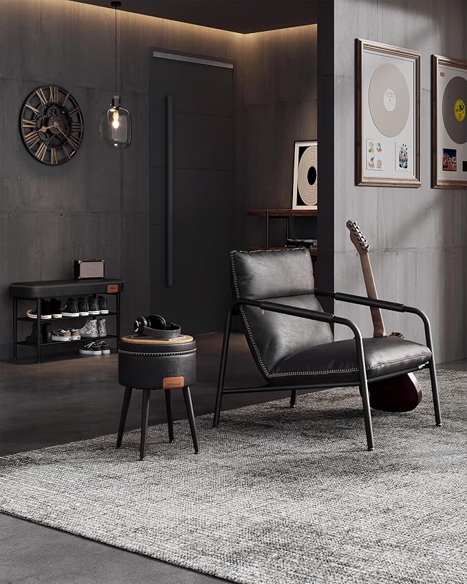 VASAGLE EKHO Collection - Accent Chair, Metal Framed Armchair, Synthetic Leather with Stitching, Mid-Century Modern, Sling Chair for Living, Bedroom, Reading Room, Lounge, Ink Black ULAC014B01