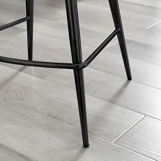 Bar Stool Chair - Pesaro Green Velvet Upholstered Dining Chair Black Metal Legs - Modern Style Diamond Quilted Stitching to Back - Contemporary Dining Kitchen Furniture