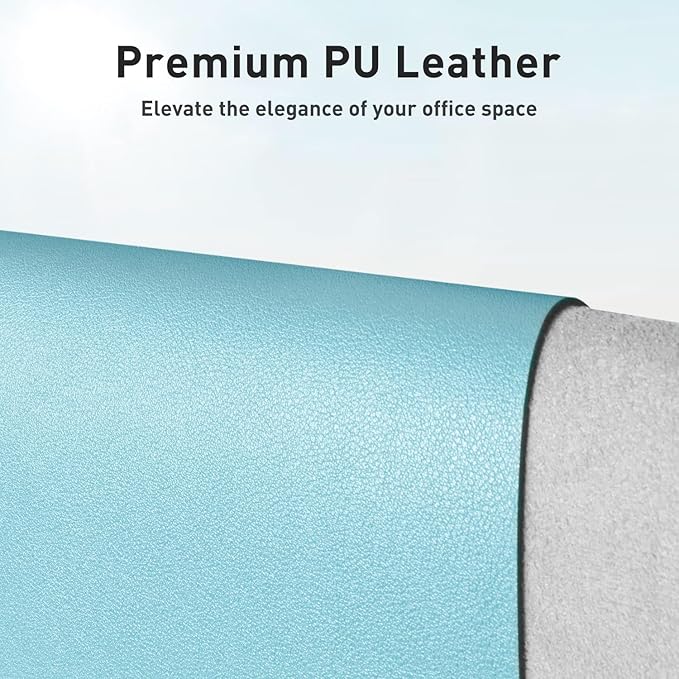 Aothia Faux Leather Desk Mat – Large Mouse Pad, Non-Slip PU Leather Blotter, Waterproof Writing Surface for Office and Home (Blue Topaz, 47.2" x 23.6")