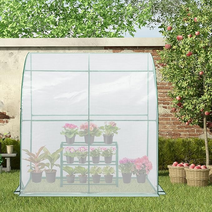 EAGLE PEAK 3 Tier Lean to Portable Greenhouse, Heavy-Duty Indoor & Outdoor Garden with Wire Shelves, 2 Roll-Up Zipper Doors, Easy Assembly, 79"x39"x83" Clear/White PE Cover