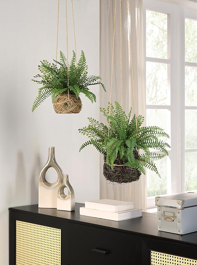 Artificial Boston Fern Plants Bushes Faux Plants Shrubs Greenery for House, Office, Garden, Inddor and Outdoor Decor (Standard)