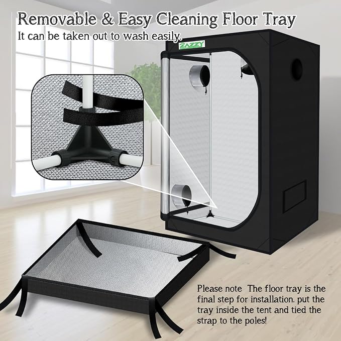 zazzy Grow Tent 60"x60"x78" Hydroponic Grow Tents Heavy Duty Dark Room Grow Reflective Mylar Grow Tent with Window & Floor Tray for Indoor Plant Growing