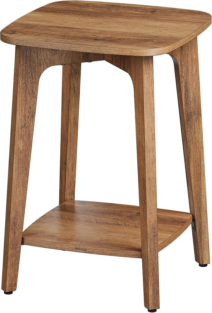 VASAGLE MAEZO Collection - Side Table, 2-Tier Small Square End Table, Nightstand with Tapered Legs, Curved Transitions, for Small Spaces, Living Room, Bedroom, Honey Brown ULET236K01