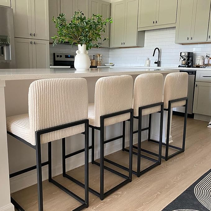 PHI VILLA Counter Height Bar Stools Set of 4, Kitchen Chais for Island, 24 inch Barstools with Back