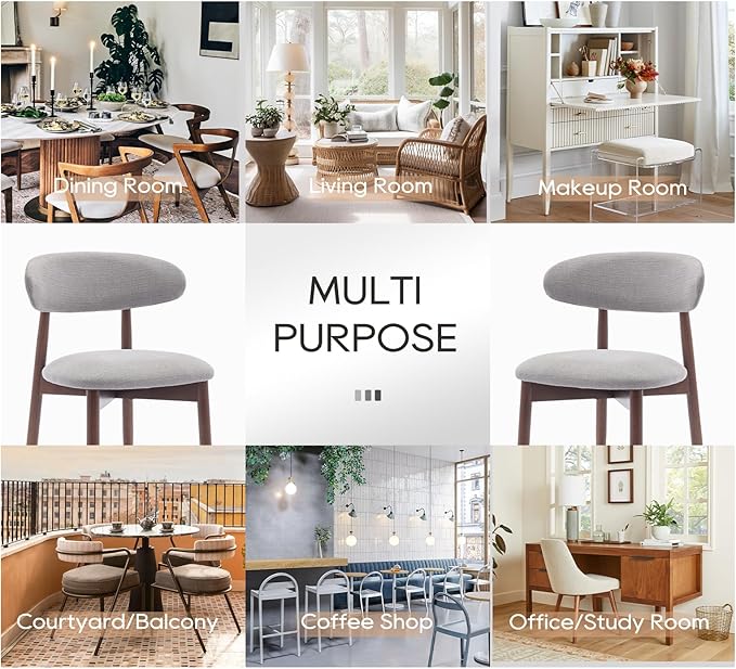 COLAMY Wooden Dining Chairs Set of 4, Modern Fabric Upholstered Kitchen Chairs, Farmhouse Dining Room Chair with Foot Pegs, Light Grey