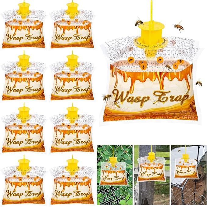 8 Pack Disposable Wasp Traps Outdoor Hanging Bag Yellow Jacket Trap Carpenter Bee Traps for Outside Waso Killers for Garden