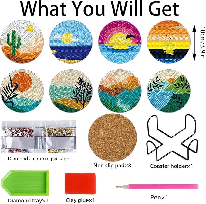 8 PCS Abstract Moon Diamond Art Coasters Kits, Diamond Painting Coasters with Holder Set of 8, DIY Drink Coasters Art Crafts Supplies for Adults Cup Mat for Home Decor House Warming Gifts 3.9inch