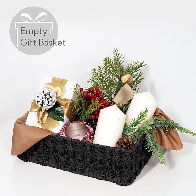 GRANNY SAYS Wicker Storage Basket, Decorative Woven Baskets for Storage, Waterproof Baskets Organizer, Wicker Basket for Organizing, 2-Pack, Black