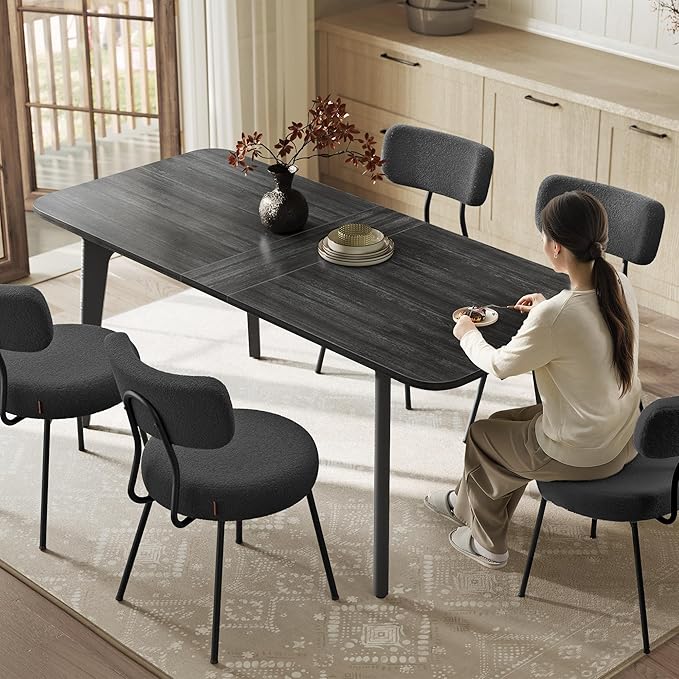 VASAGLE Dining Table for 4/6/8, Extendable Kitchen Table with Tapered Legs, Curved Transitions, for Dining Room, Kitchen, Home Office, Charcoal Gray UKDT090B01V1