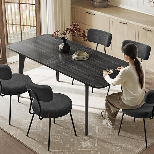 VASAGLE Dining Table for 4/6/8, Extendable Kitchen Table with Tapered Legs, Curved Transitions, for Dining Room, Kitchen, Home Office, Charcoal Gray UKDT090B01V1