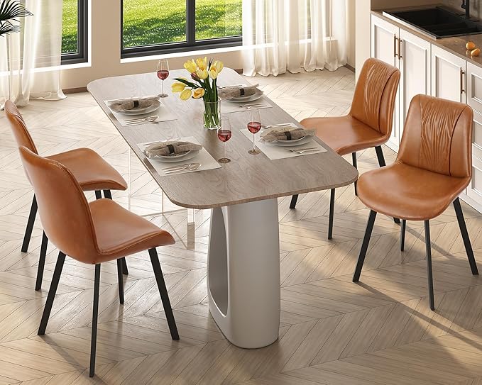 Upholstered Dining Chairs Set of 4, Modern Kitchen & Dining Room Chairs, Faux Leather, Sturdy Metal Legs, for Living Room, Cafe & Restaurant- Brown