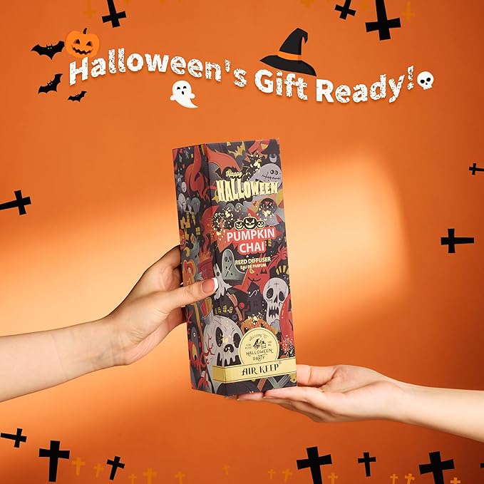 Airkeep Reed Diffuser Set,3.38 fl oz (100 ml) - Pumpkin Chai Oil Diffusers with 8 Reed Sticks, Home Fragrance Reed Diffuser for Bathroom Shelf Decor