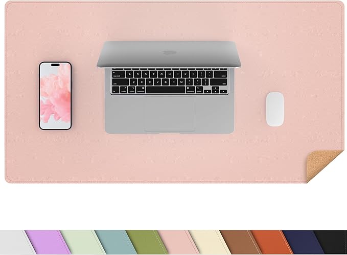 AFIING Dual-Sided Desk Pad, Natural Cork & PU Leather, Desk Mat Protector Non-Slip, Waterproof, Easy Clean,Large Mouse mats for Office and Home Work(Pink, 31.5"x17")