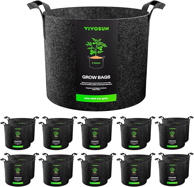 VIVOSUN 20-Pack 5 Gallon Grow Bags, Heavy Duty Thickened Nonwoven Fabric Pots with Handles for Flowers Fruits and Vegetables Black