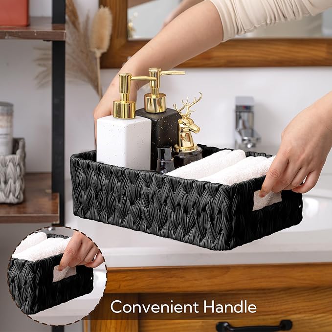 GRANNY SAYS Wicker Storage Basket, Decorative Woven Baskets for Storage, Waterproof Baskets Organizer, Wicker Basket for Organizing, 2-Pack, Black