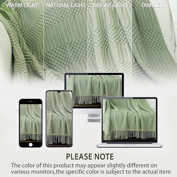 Blagic Knitted Throw Blanket for Couch, Bed and Sofa. Super Soft Blanket with Tassels, Sage Green Throw Blanket, 50 x 60 Inches Lightweight & Cosy Home Decor