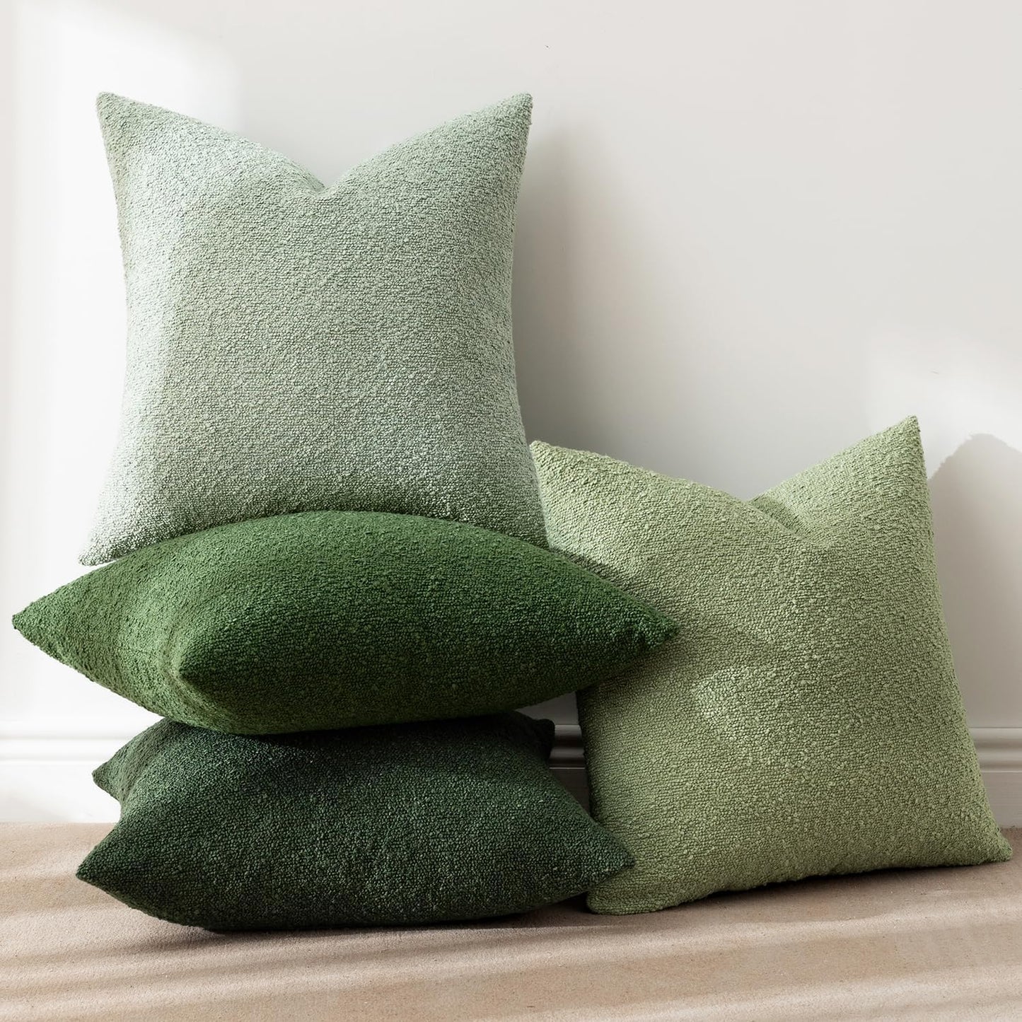 MIULEE Pack of 4 Christmas Decorative Sage Green Textured Boucle Throw Pillow Covers 20x20 Inch Forest Green Accent Solid Pillow Cases Soft Couch Cushion for Modern Farmhouse Boho Bed Room Home Decor
