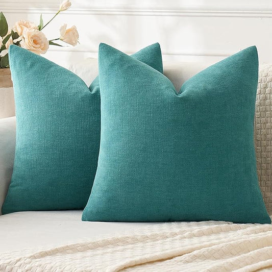 MIULEE Teal Couch Pillow Covers 18x18 Inch, Set of 2 Soft Chenille Decorative Square Throw Pillow Covers Farmhouse for Sofa Living Room Bed